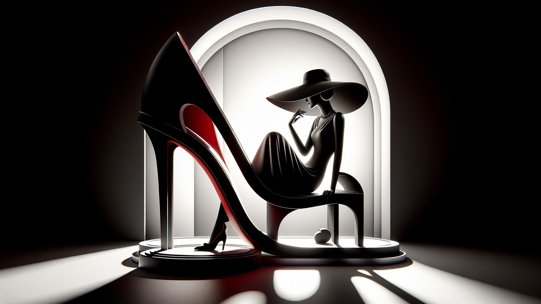 Silhouette of a High-Heeled Shoe with Stylish Figure
