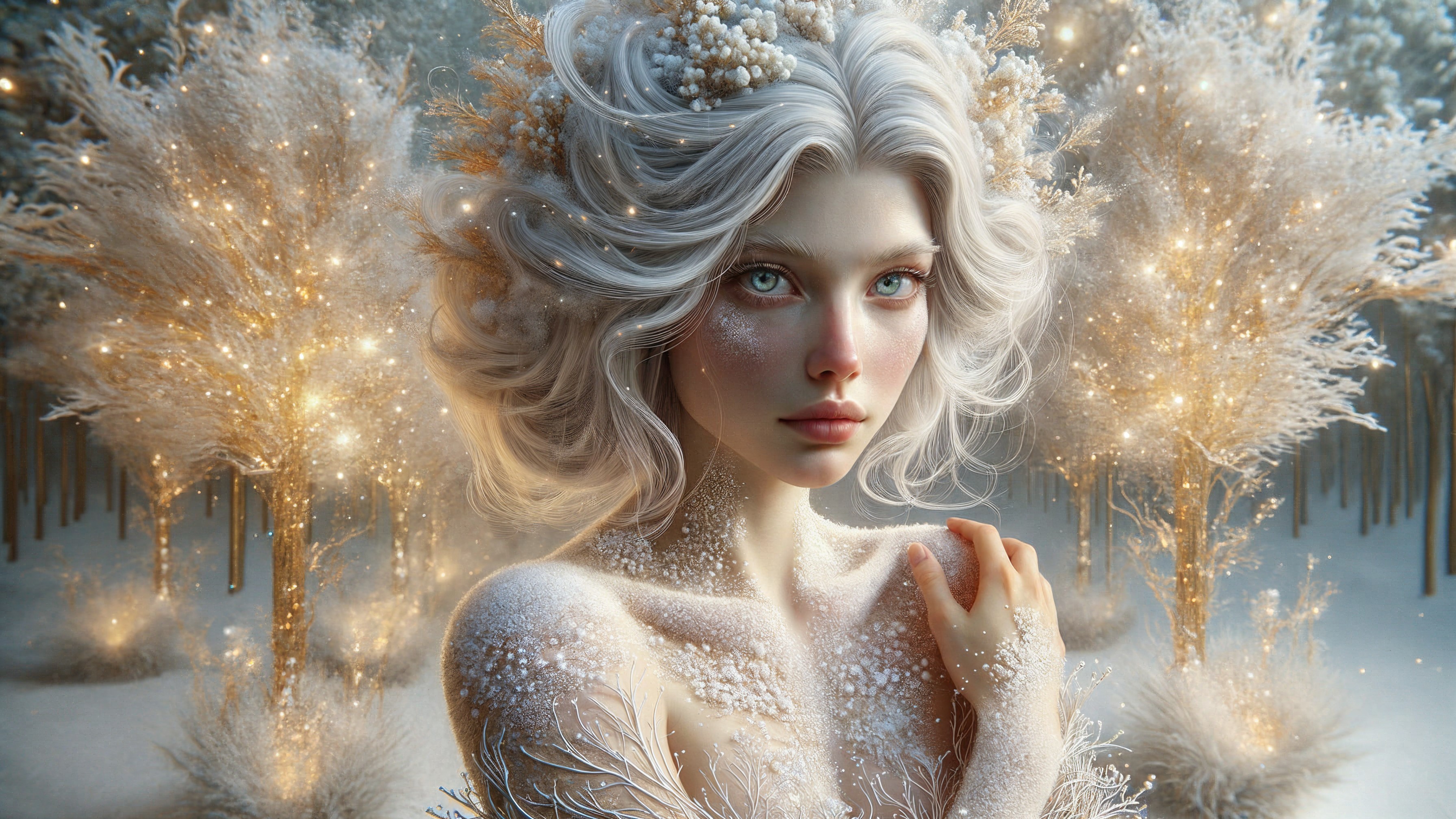 Mystical Winter Fairy in Snowy Landscape Scene
