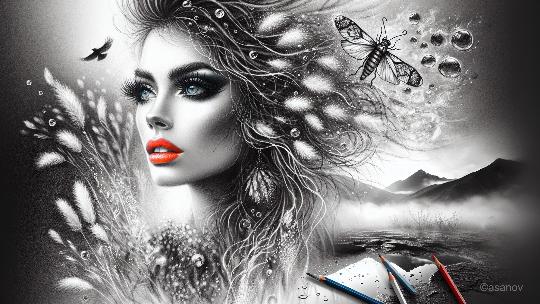 Surreal Portrait of a Woman with Abstract Elements