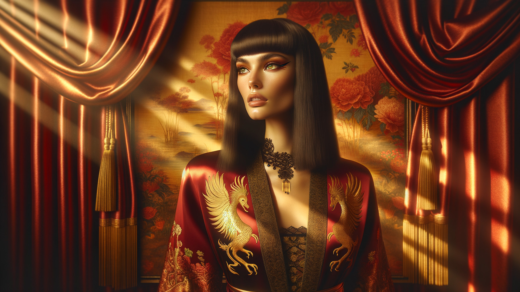 Elegant Fashion Display with Ornate Red Robe