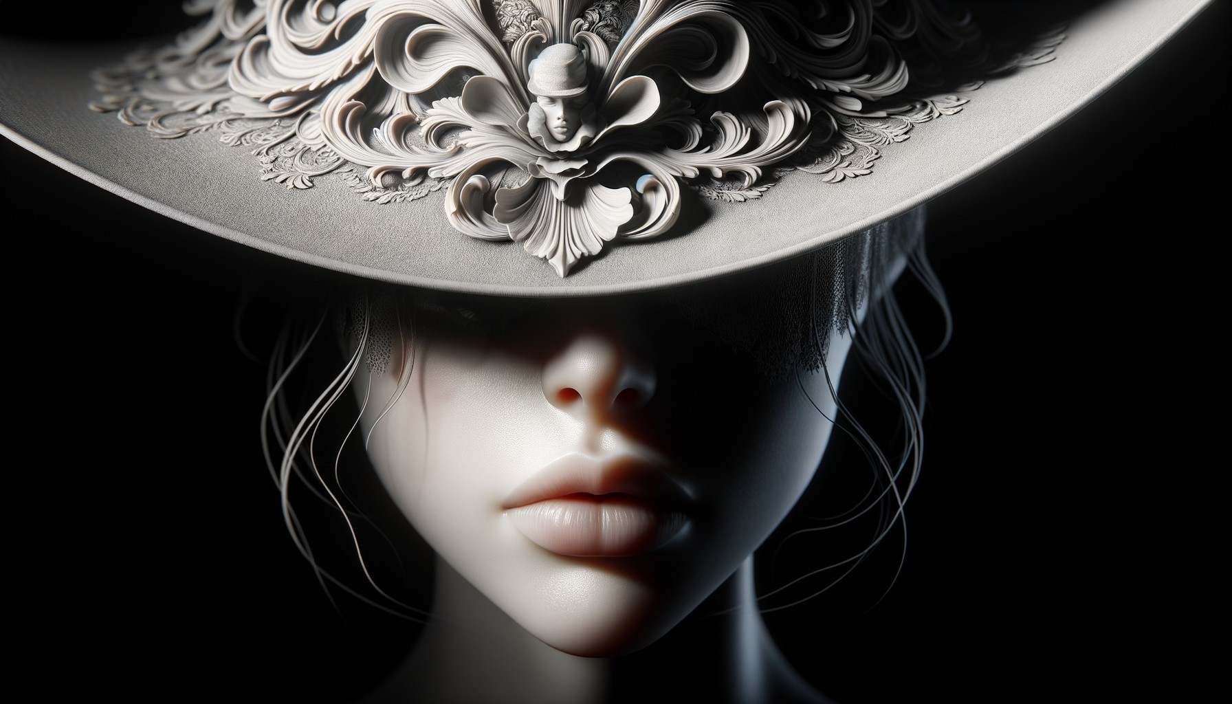 Minimalist Portrait of Woman with Elegant Hat Design