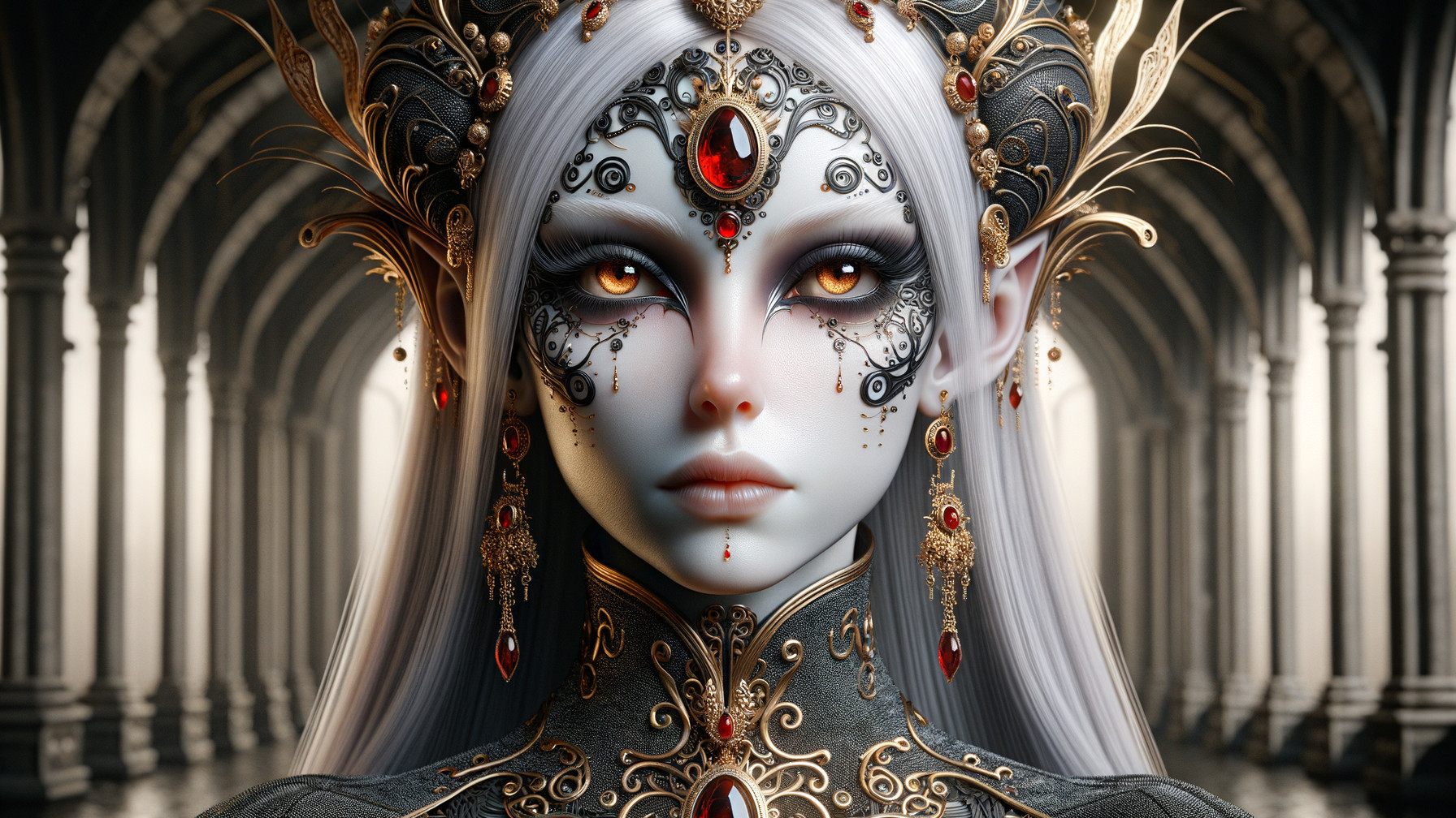 Fantasy Character with Ethereal Beauty and Detailed Attire