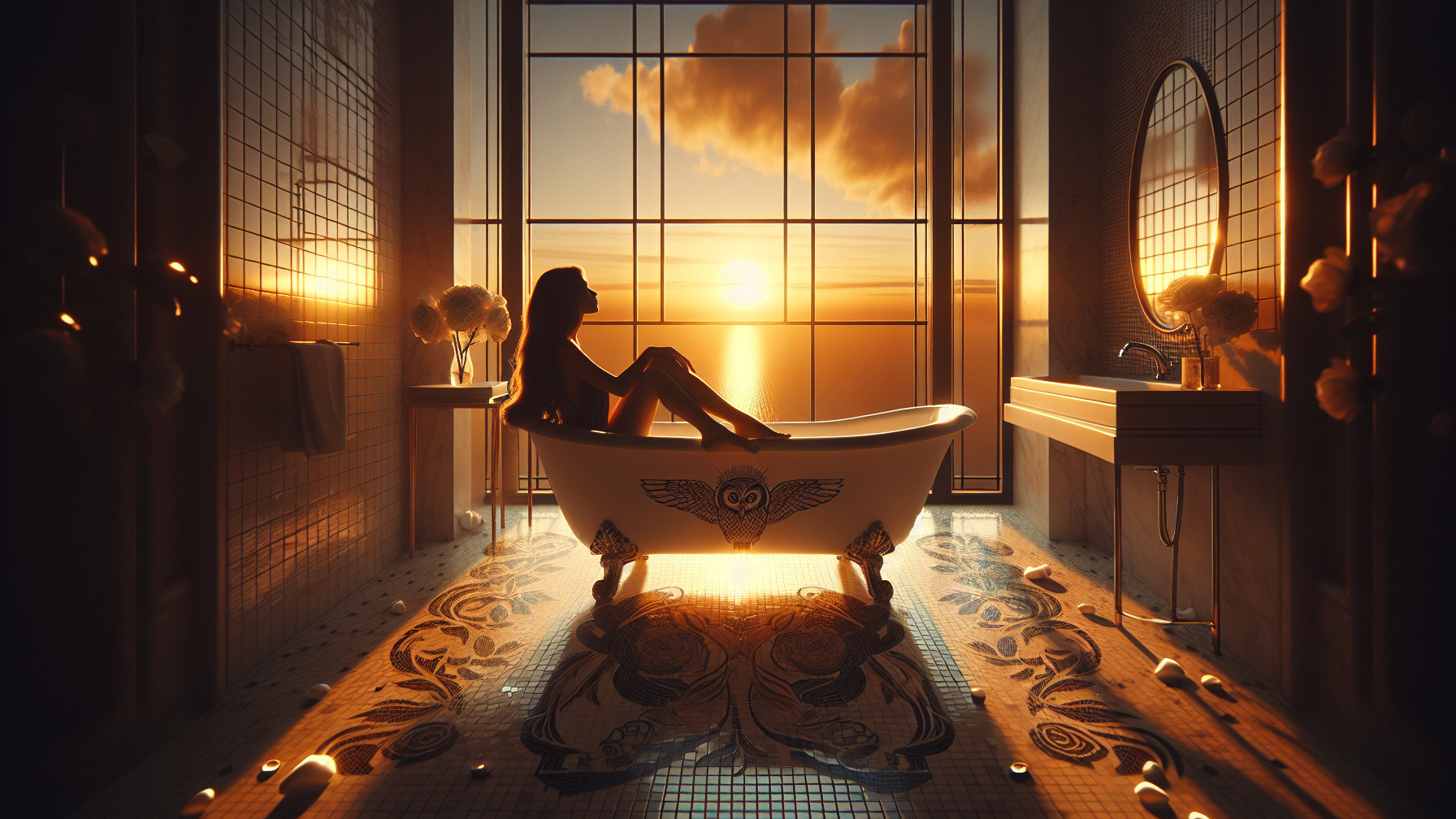 Vintage Bathroom with Clawfoot Tub and Sunset View