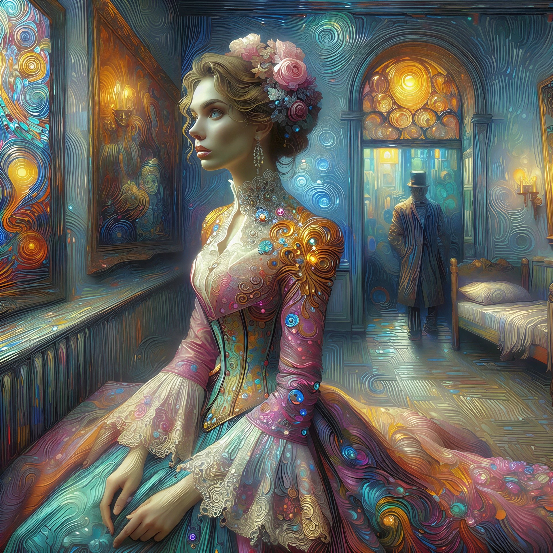 Portrait of a Young Woman in a Decorative Room