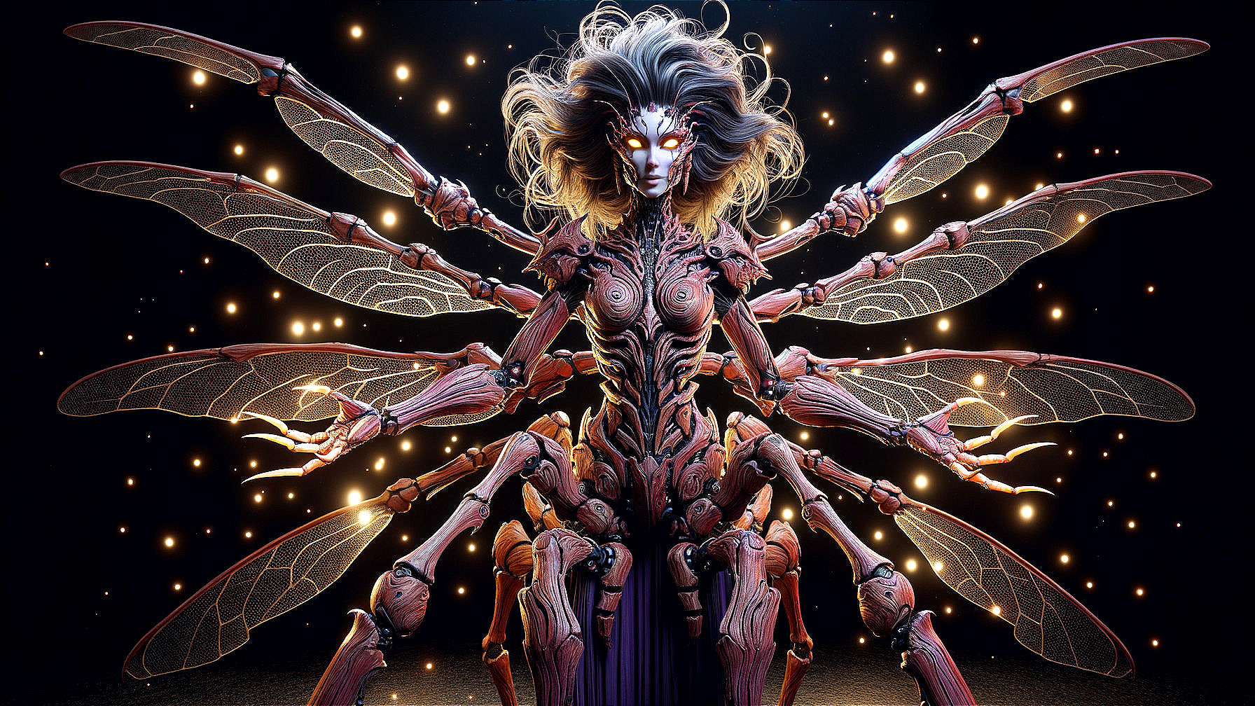 Futuristic Humanoid with Insect Features and Wings