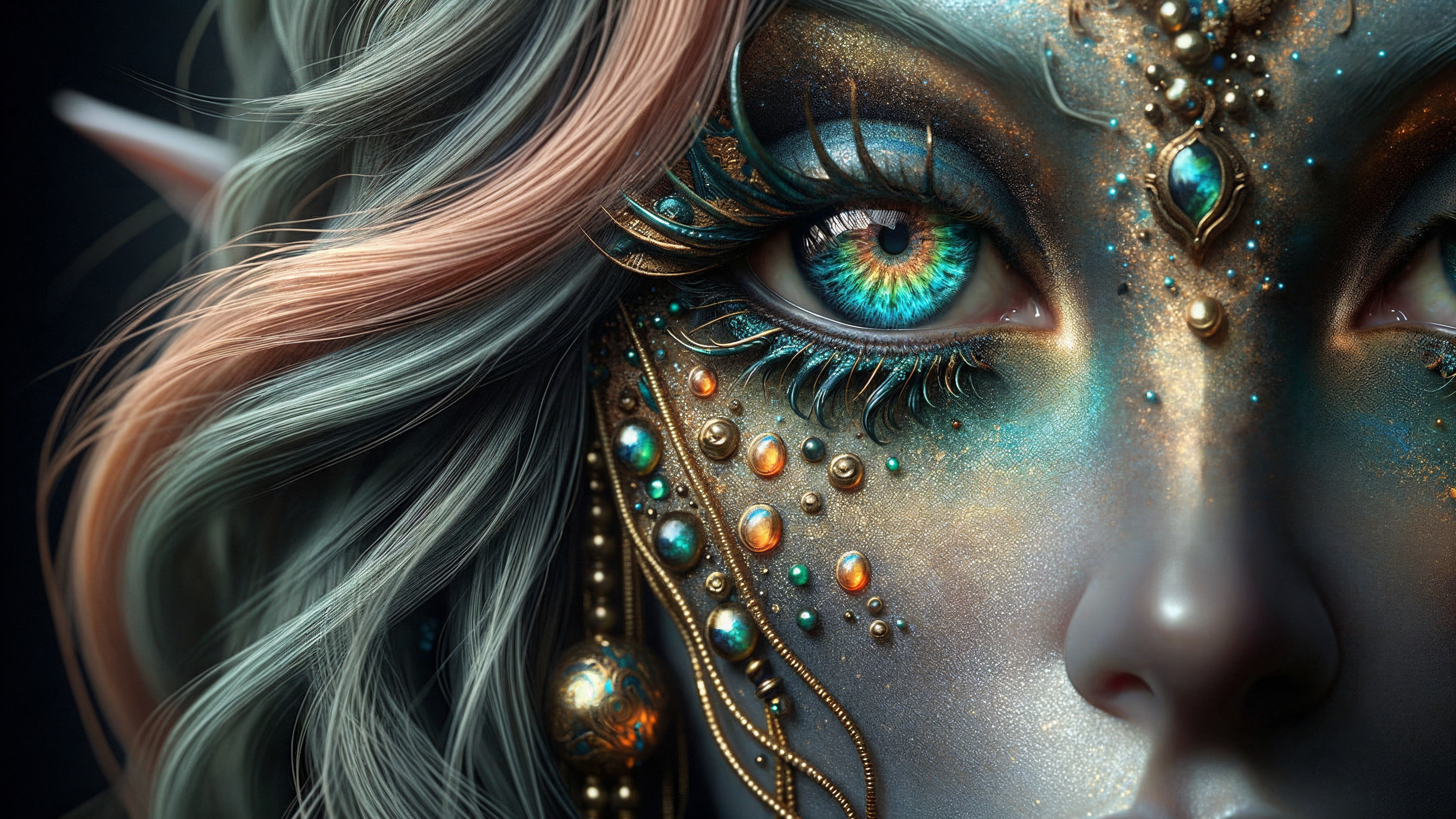 Close-Up of a Fantasy Character with Jewel-Toned Eyes