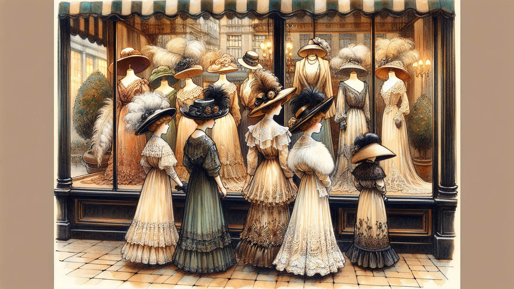Vintage Boutique Window with Elegant Women's Dresses