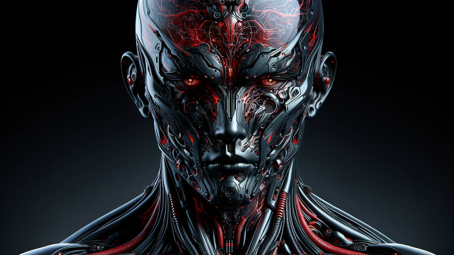 Futuristic Humanoid Figure with Metallic Circuitry