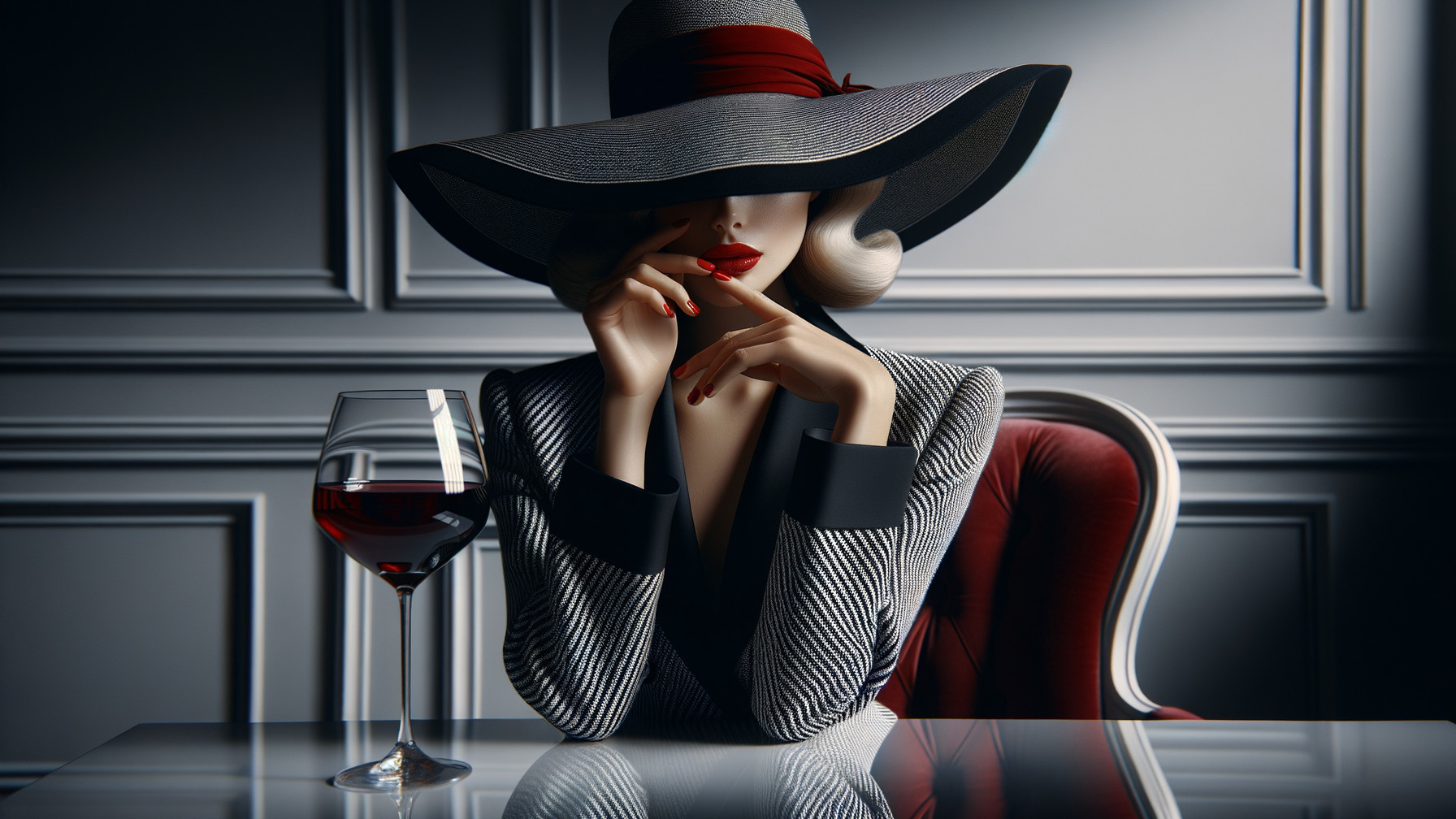 Elegant Figure in Glamorous Setting with Wine