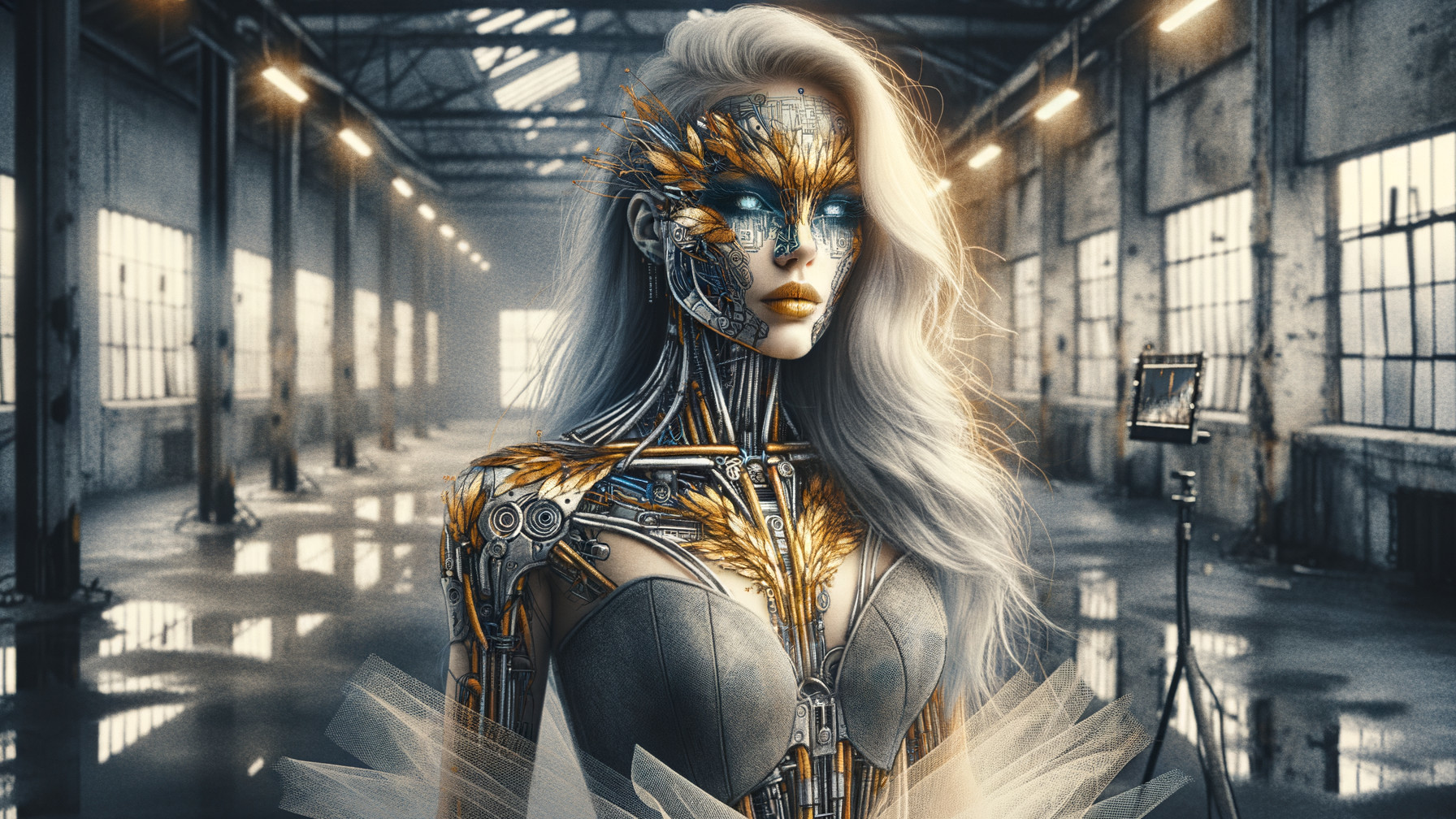 Futuristic Female Cyborg with Metallic Designs and Accents