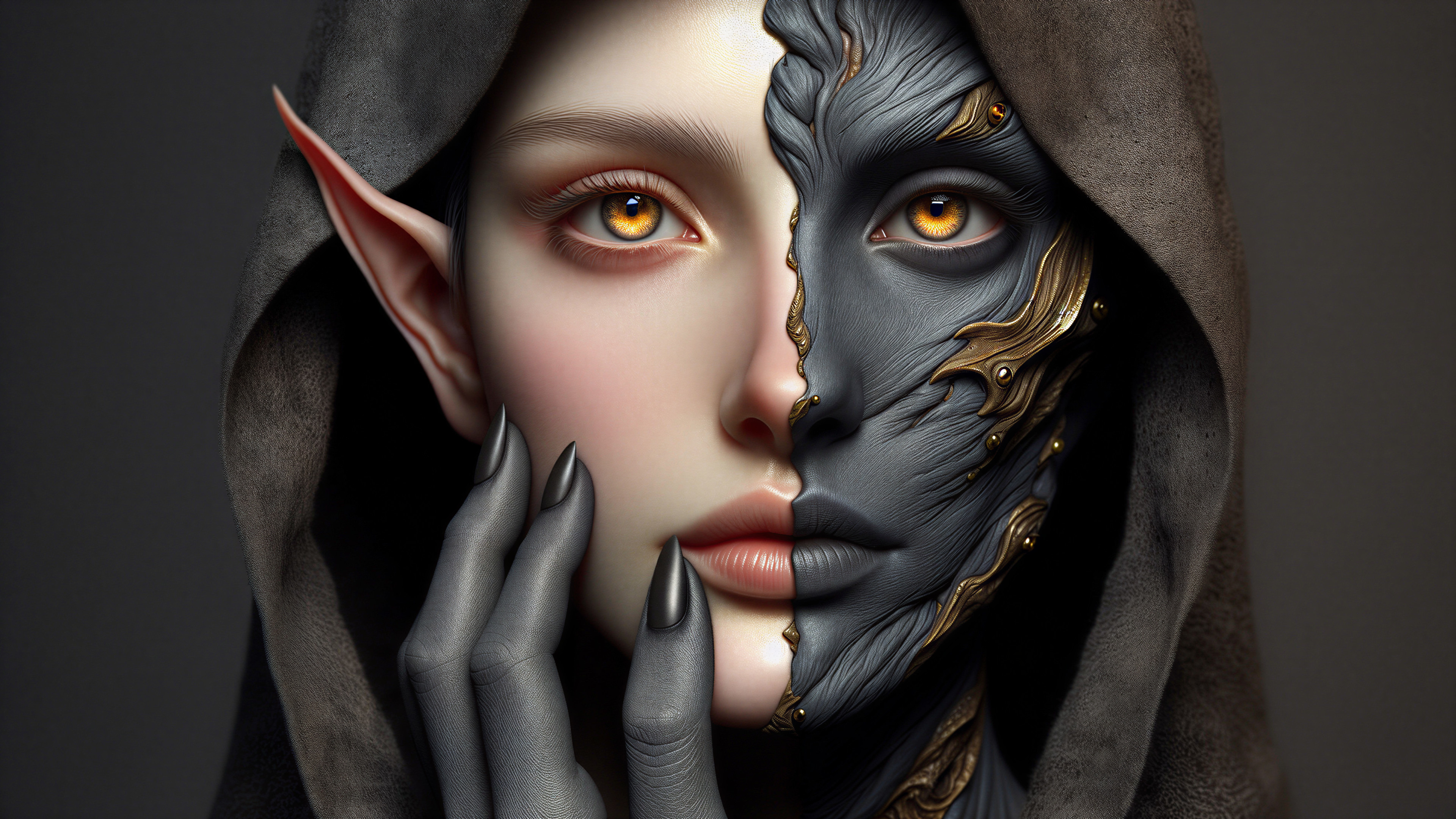 Split-Face Portrait of a Fantasy Character