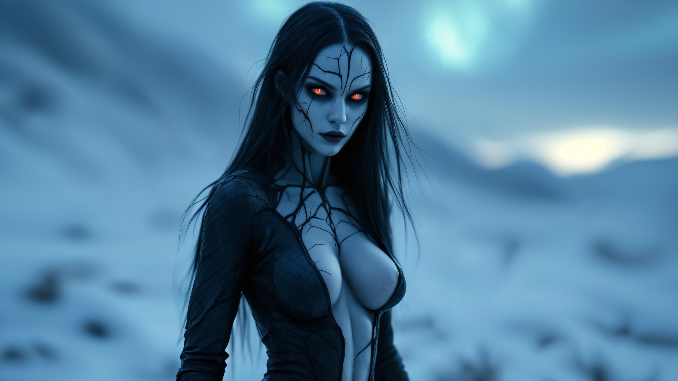 Mysterious Female Figure in Icy Landscape