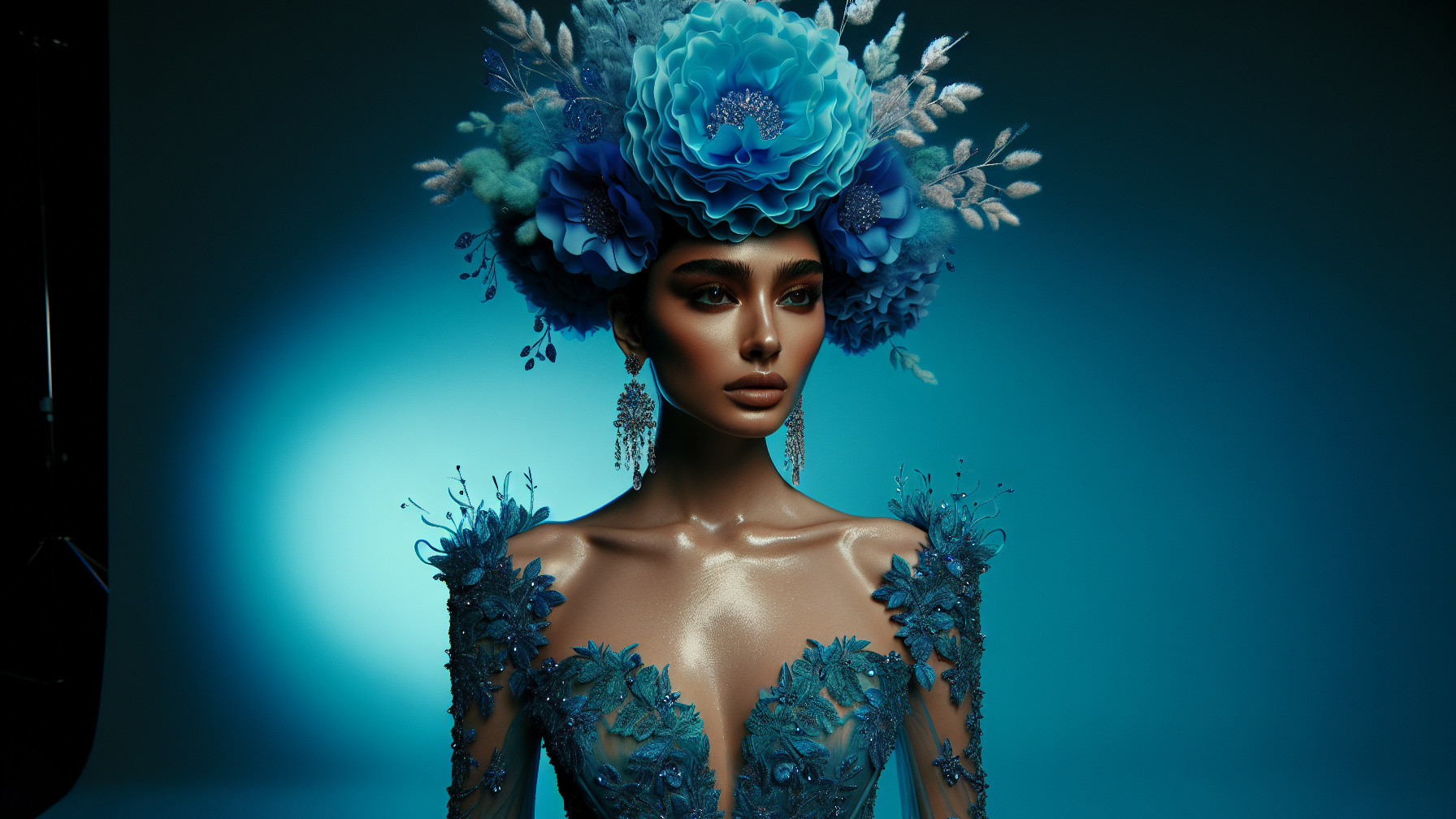 Woman in Floral Headpiece with Gradient Background