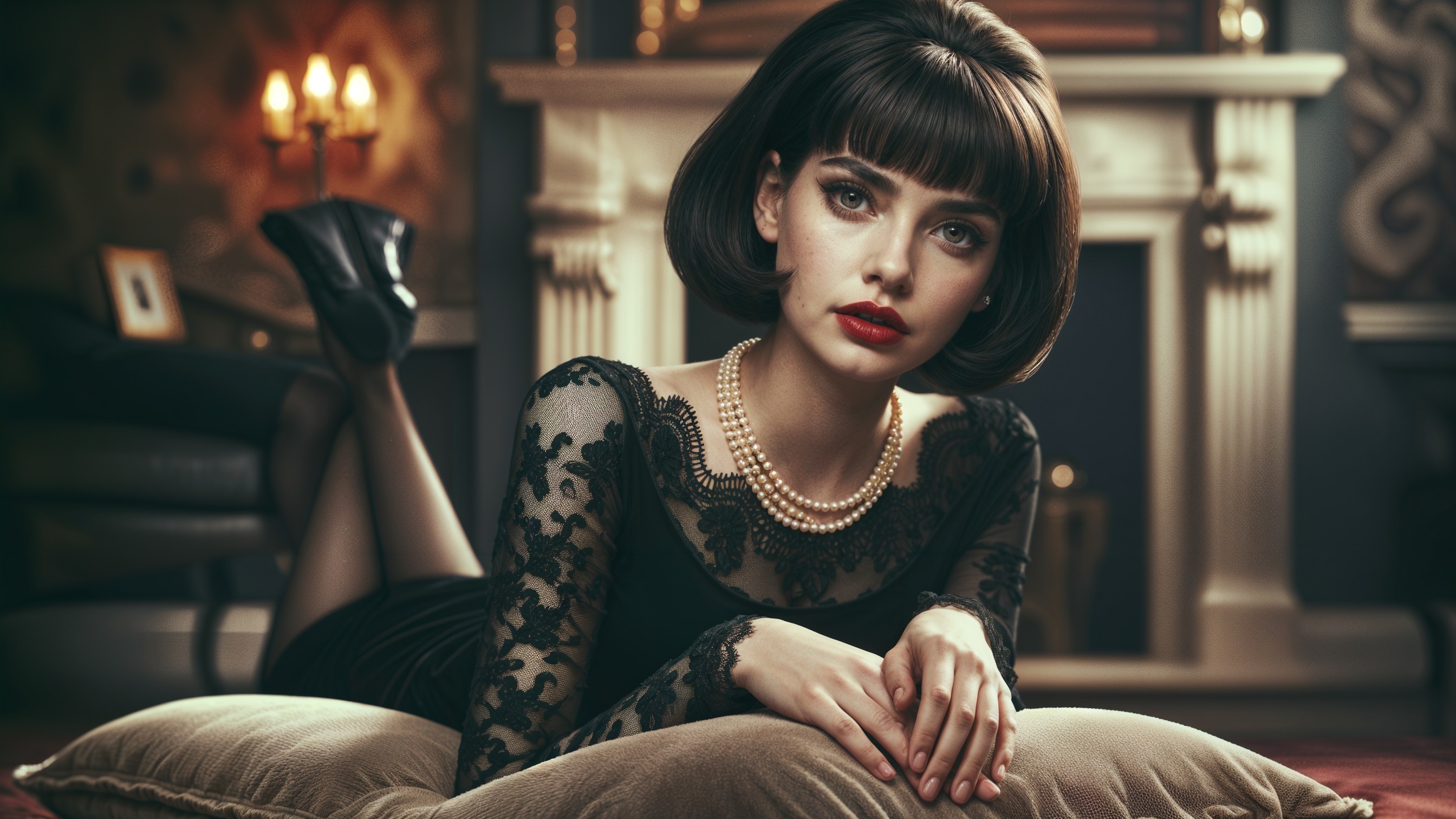 Elegant Young Woman in Vintage Room Setting