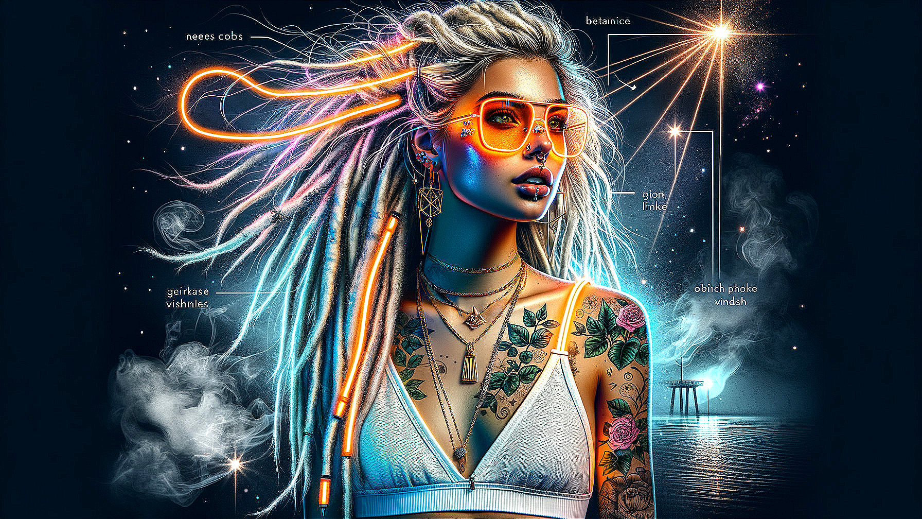 Colorful Dreadlocked Woman in Cosmic Atmosphere