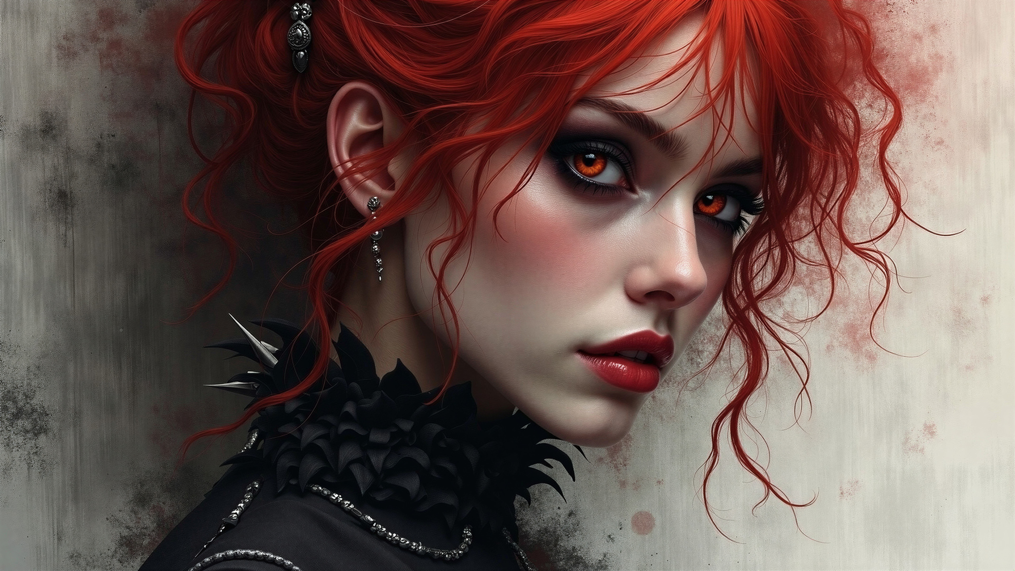Portrait of a Young Woman with Red Hair and Orange Eyes