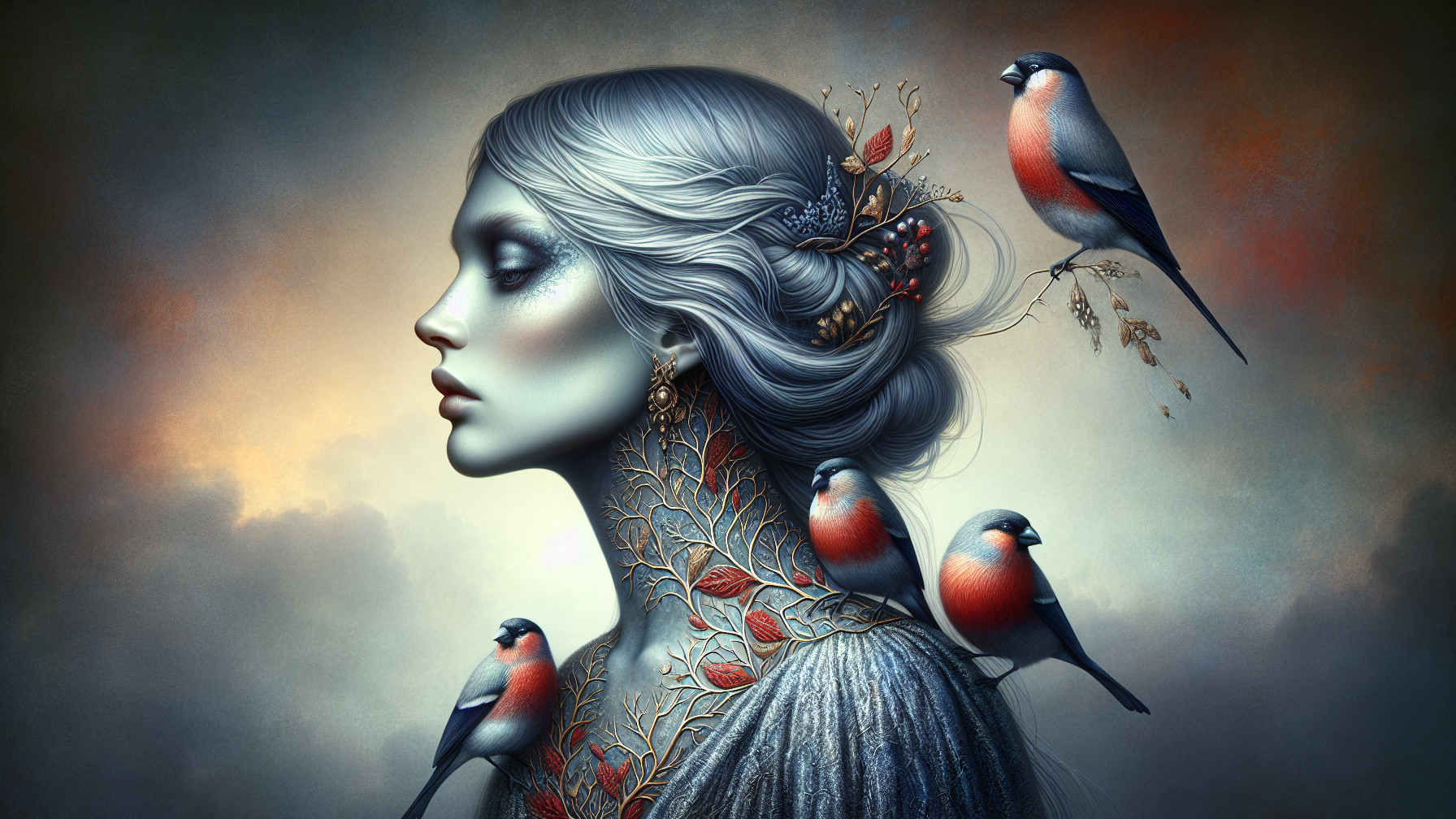 Detailed Painting of a Winter Goddess with Unique Features