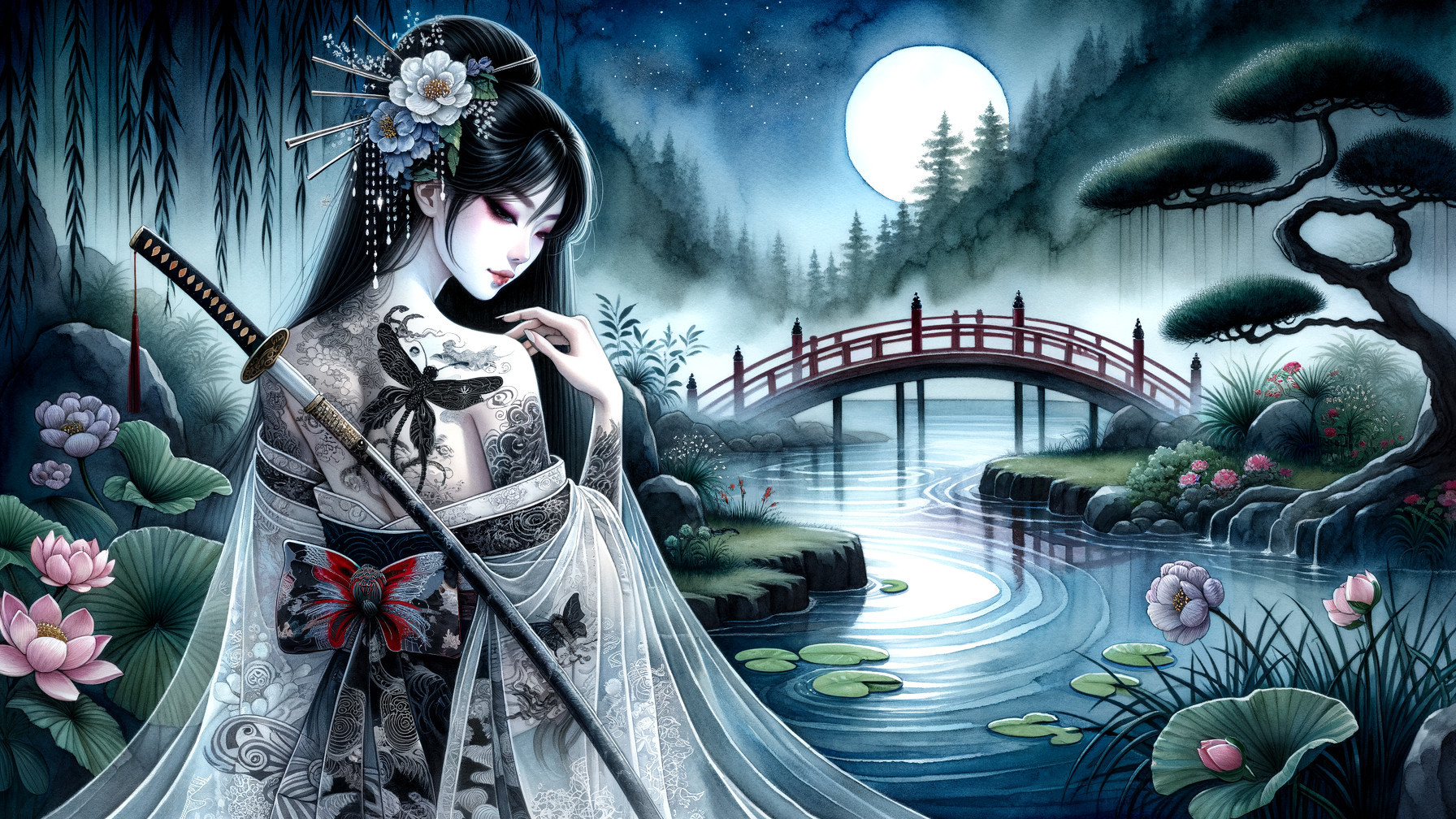 Traditional Japanese Scene by a Tranquil River