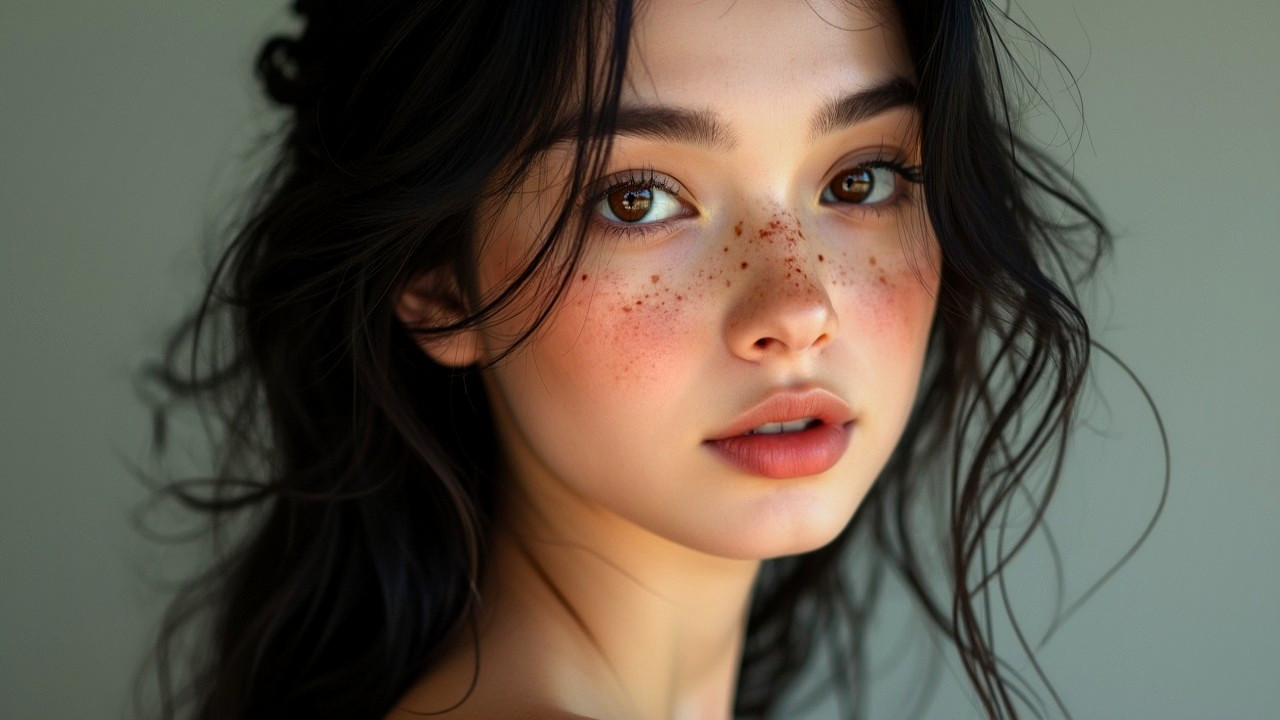 Close-Up Portrait of a Young Woman with Freckles