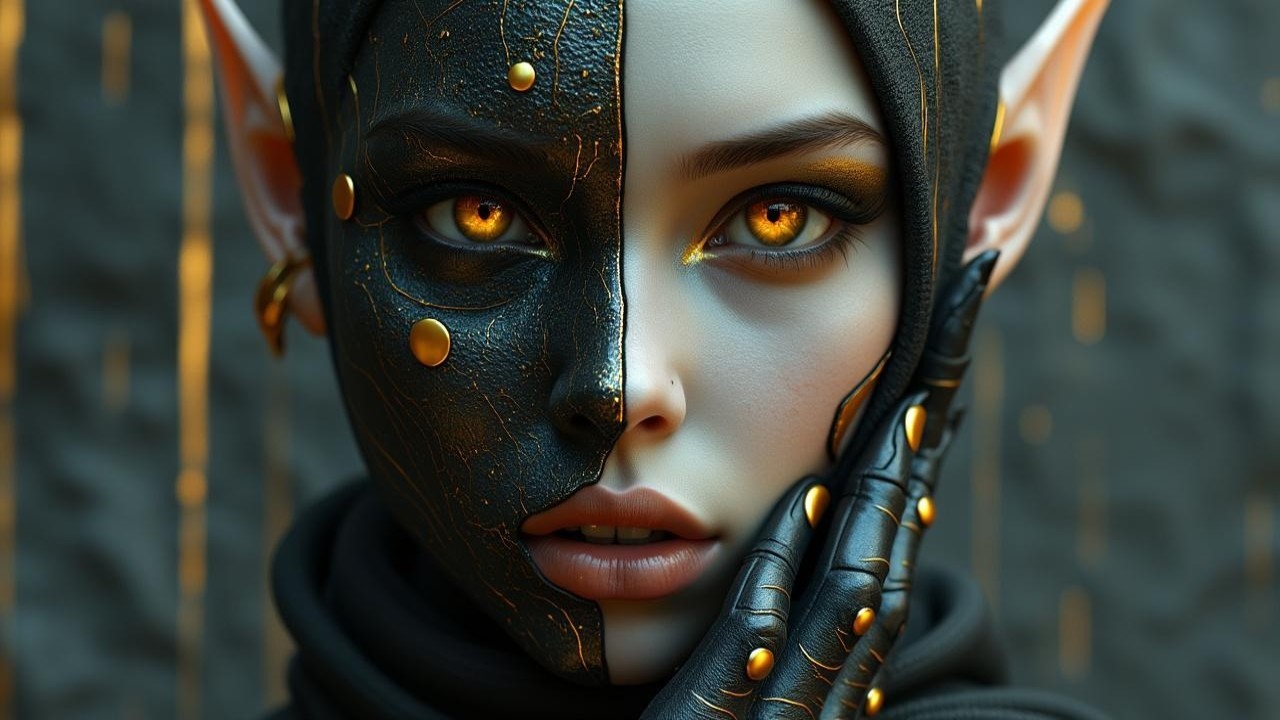 Fantasy Character Portrait with Textured Face Patterns