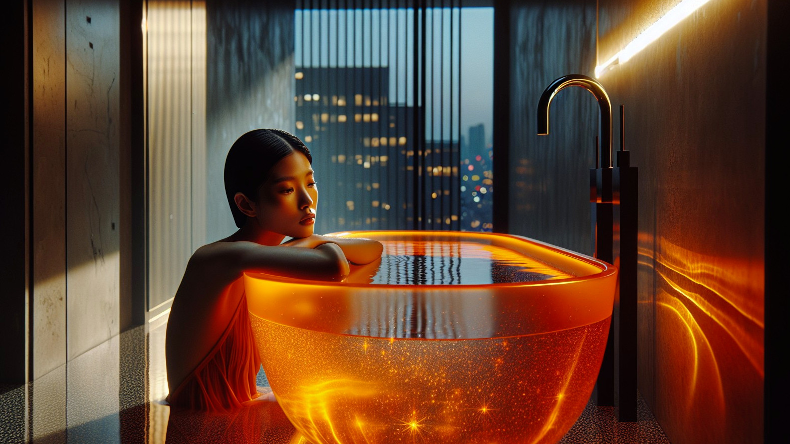 Modern Bathroom with Futuristic Glowing Bathtub