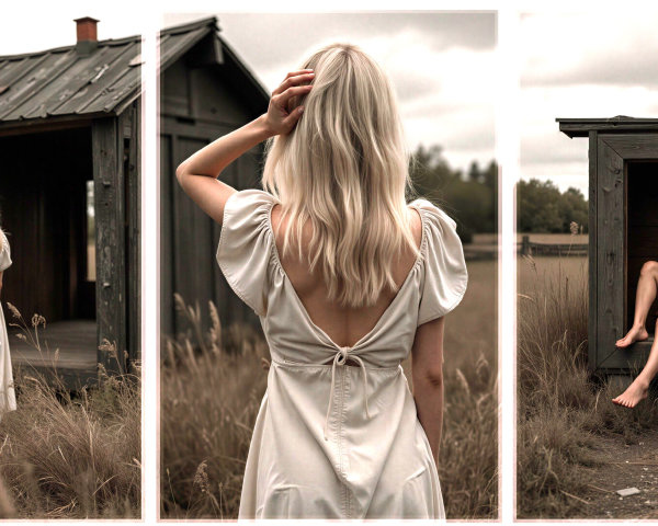 Young Woman in White Dress in Serene Field Setting