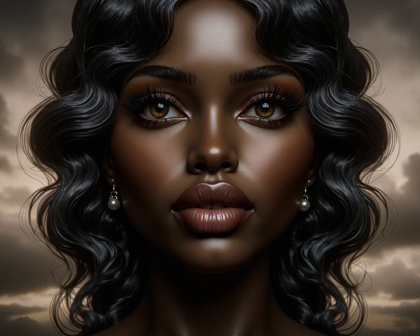Portrait of a Woman with Brown Eyes and Curly Hair