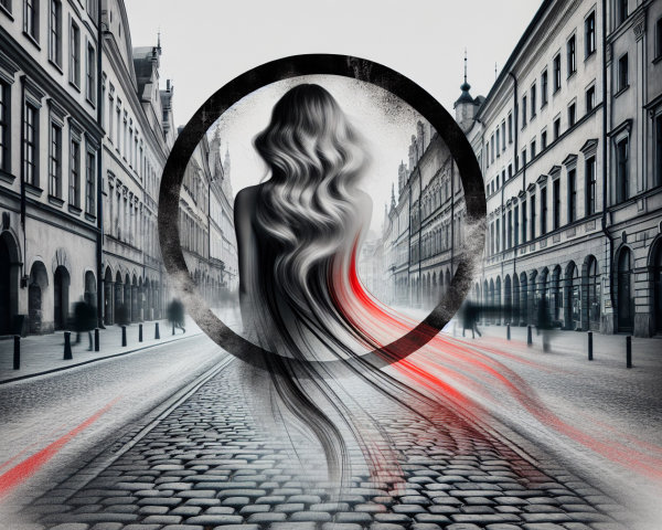 Mysterious Woman in Ethereal Cobblestone Setting