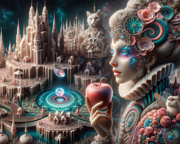Elegant Woman with Floral Designs in Fantasy Scene