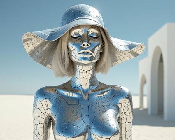 Futuristic Metallic Humanoid in Serene Landscape
