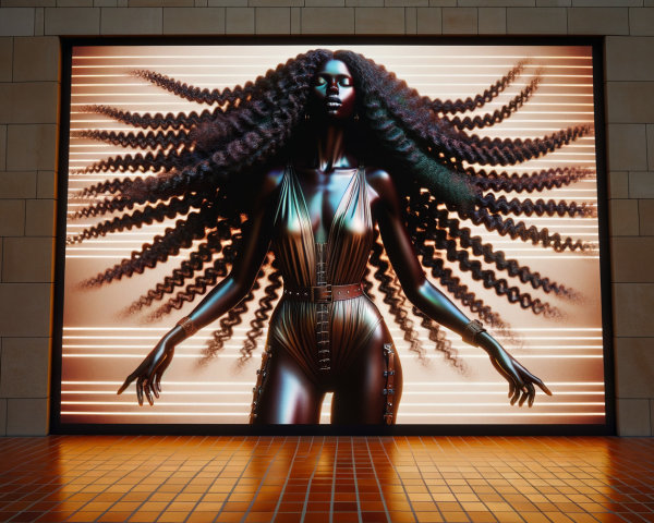 Digital Artwork of Futuristic Figure with Curly Hair