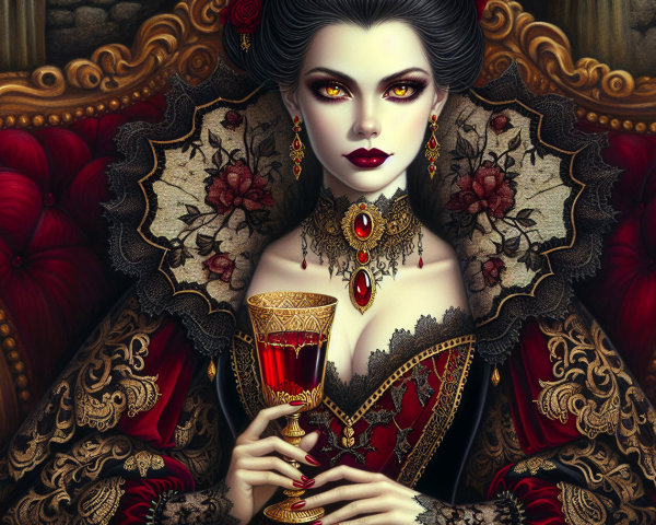 Gothic Vampire Queen Portrait with Rich Details