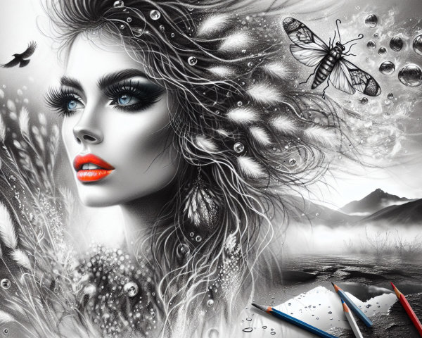 Surreal Portrait of a Woman with Abstract Elements