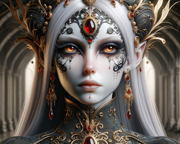 Fantasy Character with Ethereal Beauty and Detailed Attire