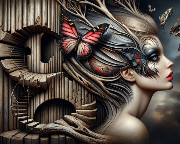 Surreal Portrait of Woman with Intricate Facial Art