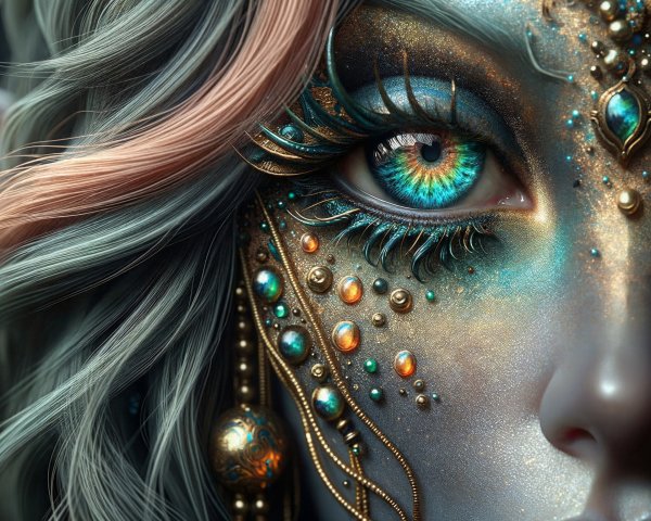 Close-Up of a Fantasy Character with Jewel-Toned Eyes