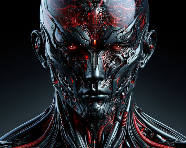 Futuristic Humanoid Figure with Metallic Circuitry