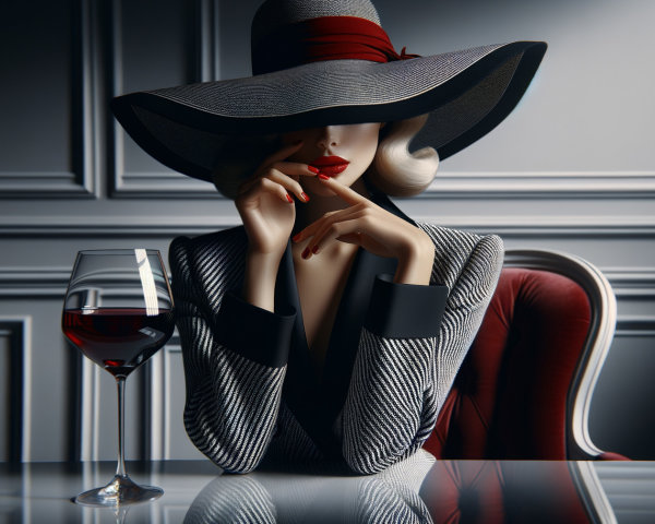 Elegant Figure in Glamorous Setting with Wine