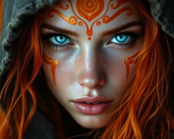 Portrait of a Young Woman with Red Hair and Blue Eyes