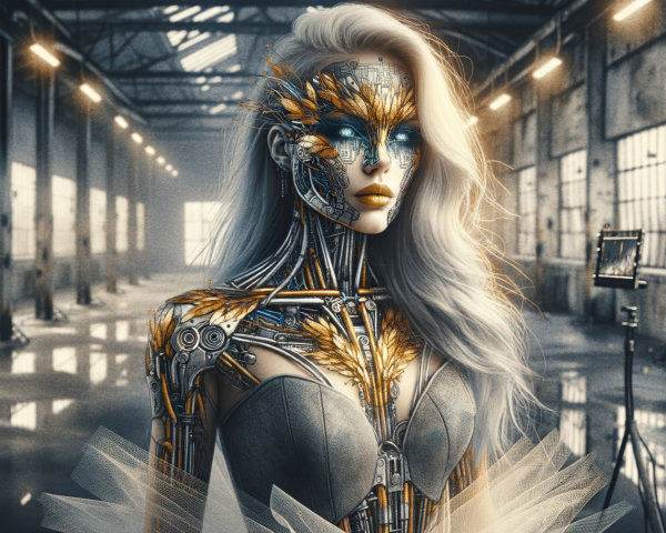Futuristic Female Cyborg with Metallic Designs and Accents