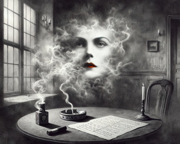 Dimly Lit Room with Ornate Box and Ethereal Smoke