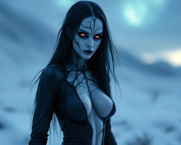 Mysterious Female Figure in Icy Landscape