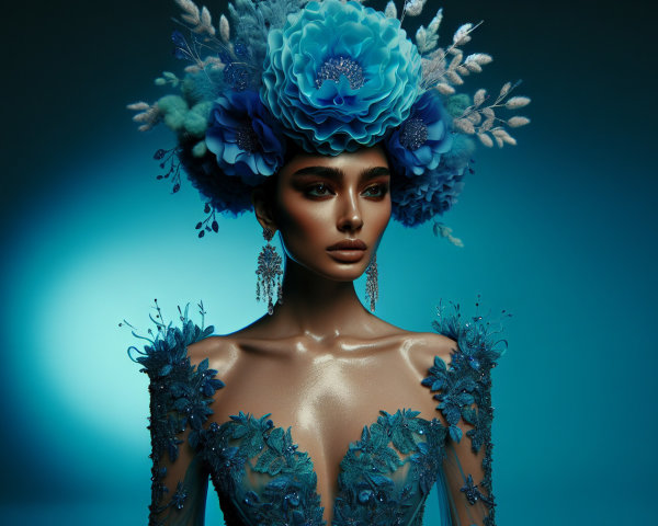 Woman in Floral Headpiece with Gradient Background