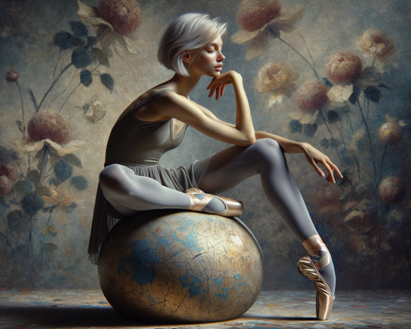 Ballet Dancer Posed Elegantly on Textured Globe