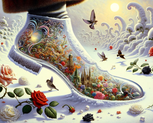 Whimsical Landscape Inside a Detailed Shoe Scene