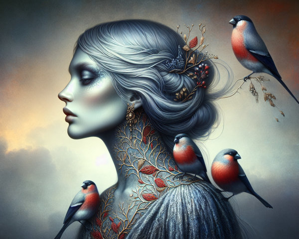 Detailed Painting of a Winter Goddess with Unique Features