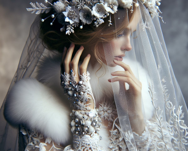 Radiant Bride in Lace Gown with Floral Crown and Veil