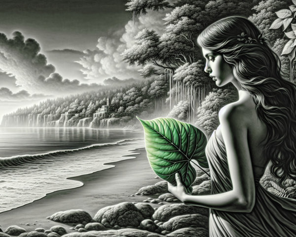 Monochromatic Landscape with Woman by the Ocean