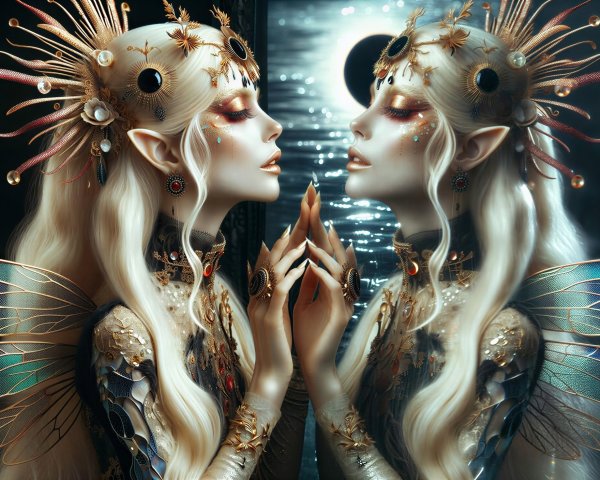 Symmetrical Close-Up of an Elf-Like Goddess