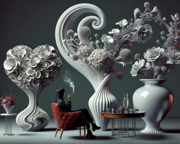 Modern Room with Abstract Sculptures and Elegant Decor